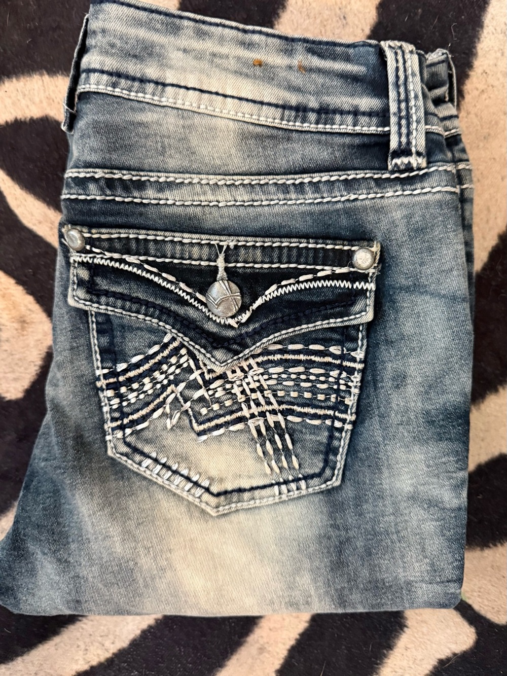 Almost Famous Light Blue Y2K Embroidered Pocket Jeans